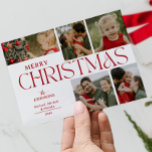 Fem Photo Collage Family God jul Helgdag Julkort<br><div class="desc">Sprid helgdag på det mest entusiastiska sätt med de här fantastiska fotosamlingskorten! Med fem fotofack kan du visa dina favoritminnen från året i stil. Snyggt, modern typografi läser med glädje "God jul", som ger en liten elegans och värme till dina semesterhälsningar. På baksidan av kortet finns en del roligt boho...</div>