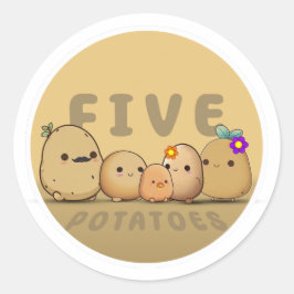 Fem potatis runt klistermärke