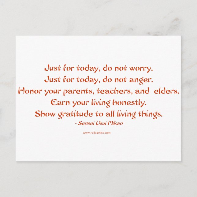 Fem precepten i Reiki: Ord till Live by Vykort (Framsida)