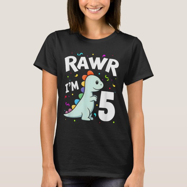Fem Rawr Im 5 år gammal T-rex Dinosaur 5:e födelse T Shirt (Framsida)