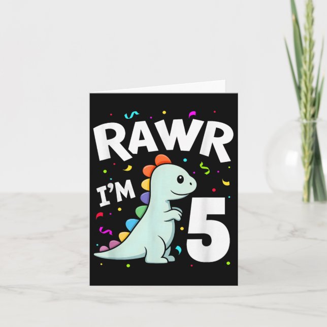 Fem Rawr Jag är 5 år gammal T-rex dinosaurie 5-års Kort (Framsida)