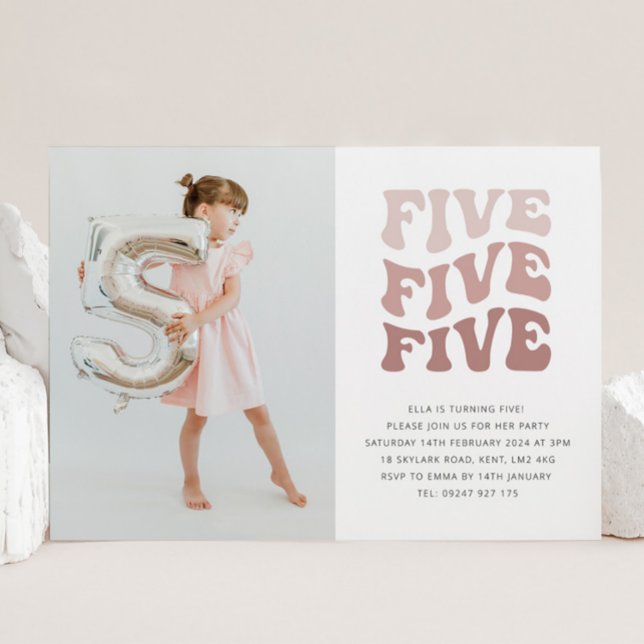 Fem Retro Rosa Landskapsfoto Inbjudan (Skapare uppladdad)