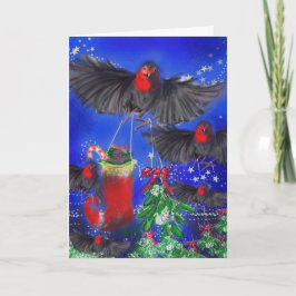 Fem Robins med Mistletoe och Julafton-lager Helgkort