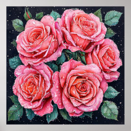 Fem rosa rosor poster