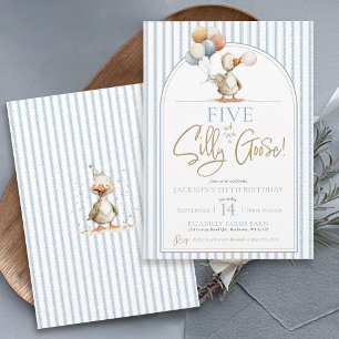 FEM Silly Goose Söta Randiga Pojke 4-årsdag Inbjudningar
