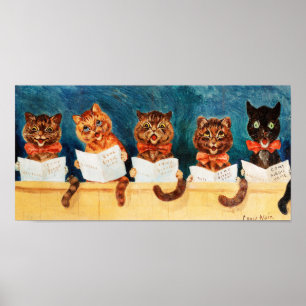 Fem singling Cats, Louis Wain Poster