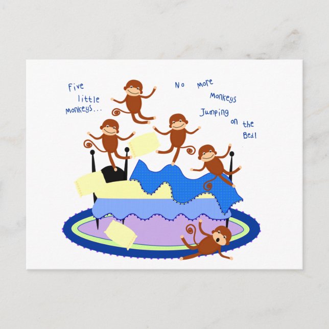 fem små apor vykort (Framsida)