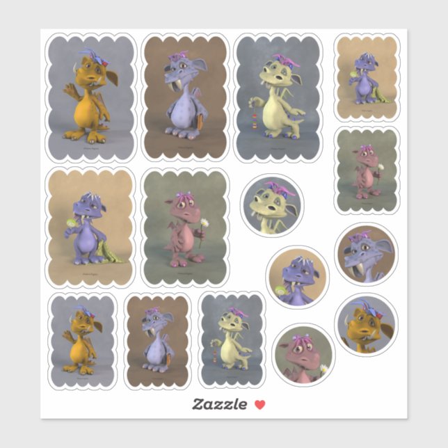 Fem små drakar klistermärken (Ark)