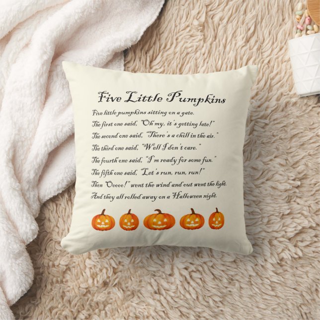 Fem små Pumpkins Halloween Dikt Kudde (Filt)