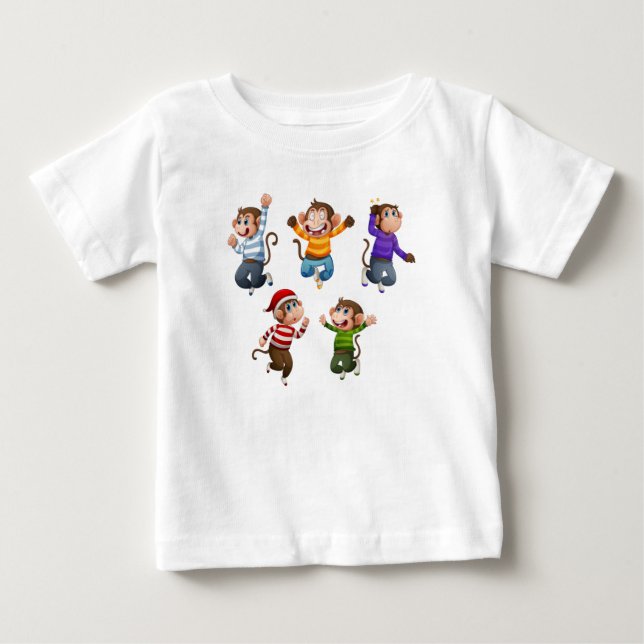Fem söta små apor som hoppar för glädje2 t shirt (Framsida)