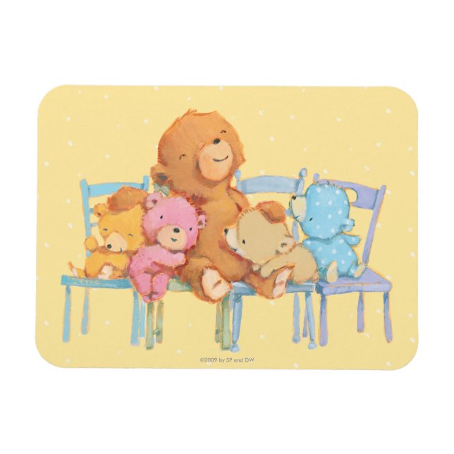 Fem stela och färgstarka päron på stolar magnet (Horisontell)