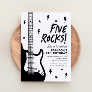 Fem Sten Guitar Rock and roll 5:e födelsedagen Inbjudningar