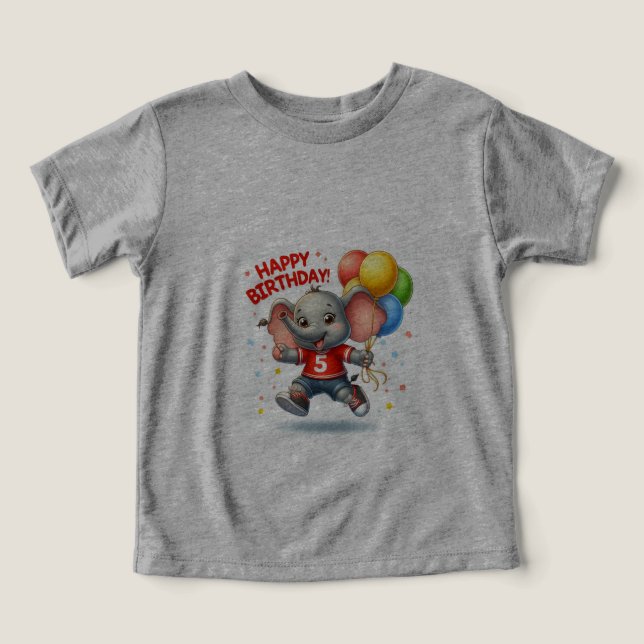 Fem stora Firande: Elephant med Balloons Toddl T Shirt (Design Framsida)