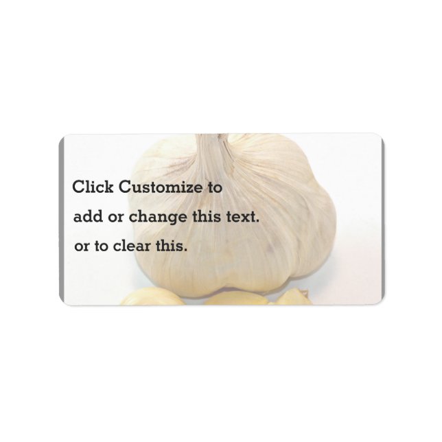 Fem vitlöksskivor och en vitlökskädda adressetikett (Framsidan)