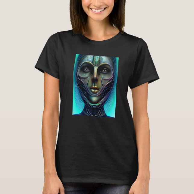 Female Alien Cyborg Visitor from an Organic Green  T Shirt (Framsida)