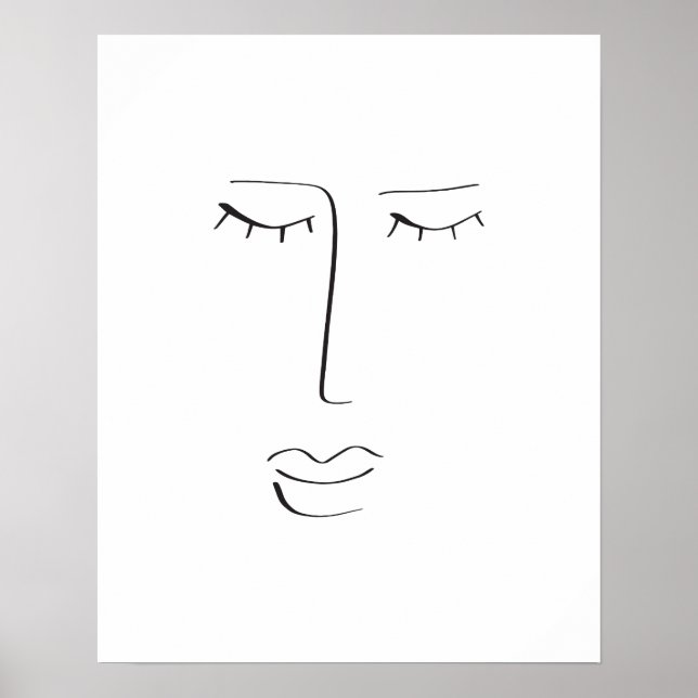 Female Ansikte Line Art Teckning Poster (Framsidan)