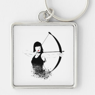 Female Archer Fyrkantig Silverfärgad Nyckelring
