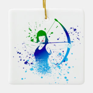 Female Archer Paint Stänk Julgransprydnad Keramik