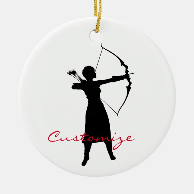 Female Archer Silhouette Thunder_Cove Julgransprydnad Keramik (Framsidan)