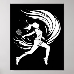 Female Badminton Player Teckning Shuttle Poster