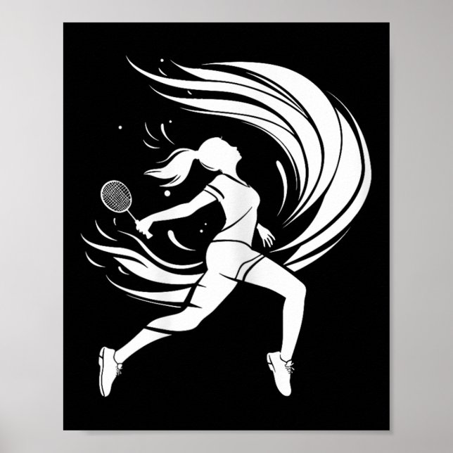 Female Badminton Player Teckning Shuttle Poster (Framsidan)