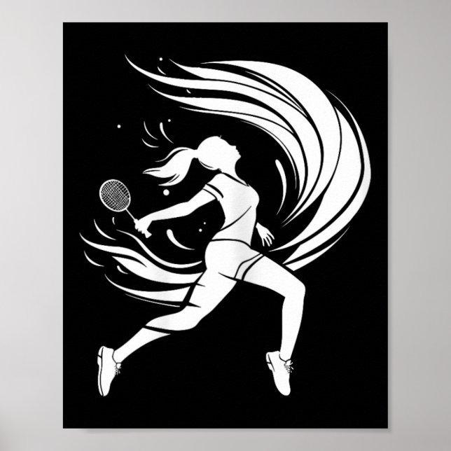 Female Badminton Player Teckning Shuttle Poster (Framsidan)