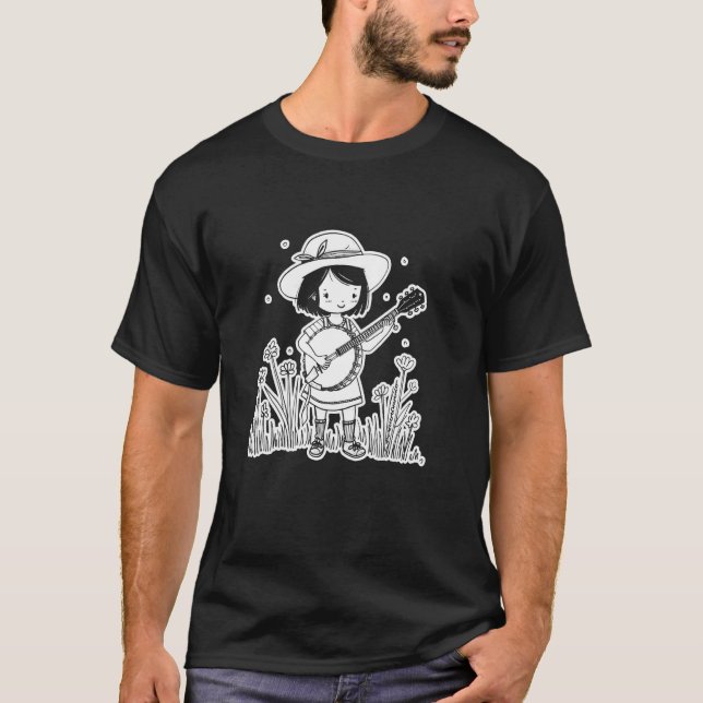 Female Banjo Player Cartoon Look for Girls T Shirt (Framsida)