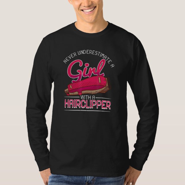 Female Barber Girl with Hair Clipper Hairstylist T Shirt (Framsida)
