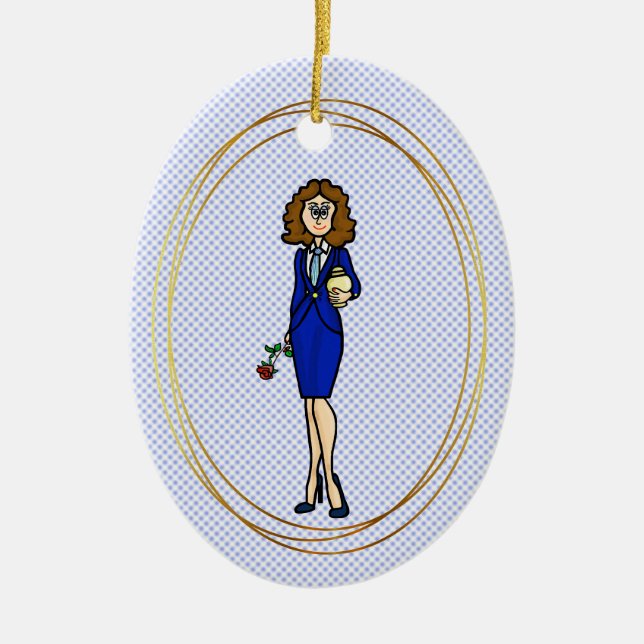 Female begravningsdirektör Holding Urn Ornament (Framsidan)