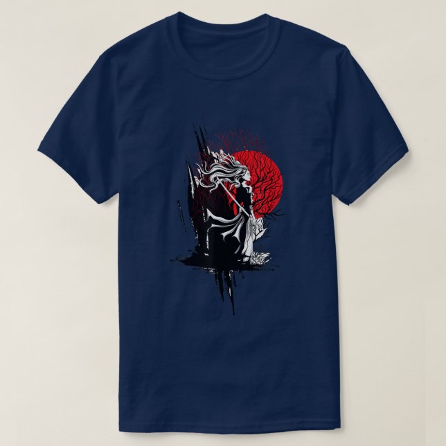 Female Black Japanska Samurai Bushido Warrior Kata T Shirt (Design framsida)