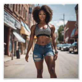 Female Bodybuilding der Afro Girl Denim Kort Stree Fototryck