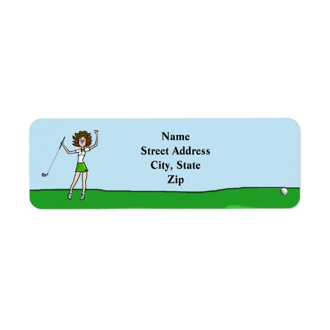 Female Brunette Golfer Return Address Label Returadress Etikett (Framsidan)