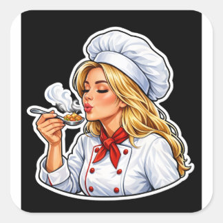 Female Chef Illustration Sticker Fyrkantigt Klistermärke
