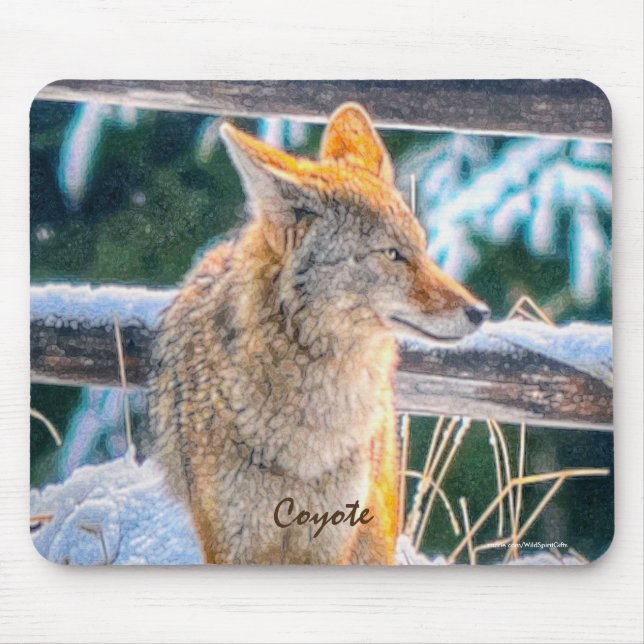Female Coyote Hunting i Snö #Gift Mousepad Musmatta (Framsidan)