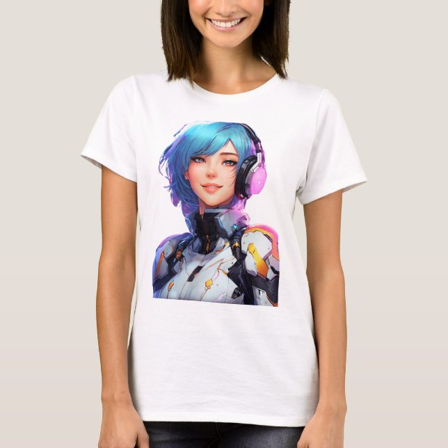Female Cyborg anime stil T Shirt (Framsida)