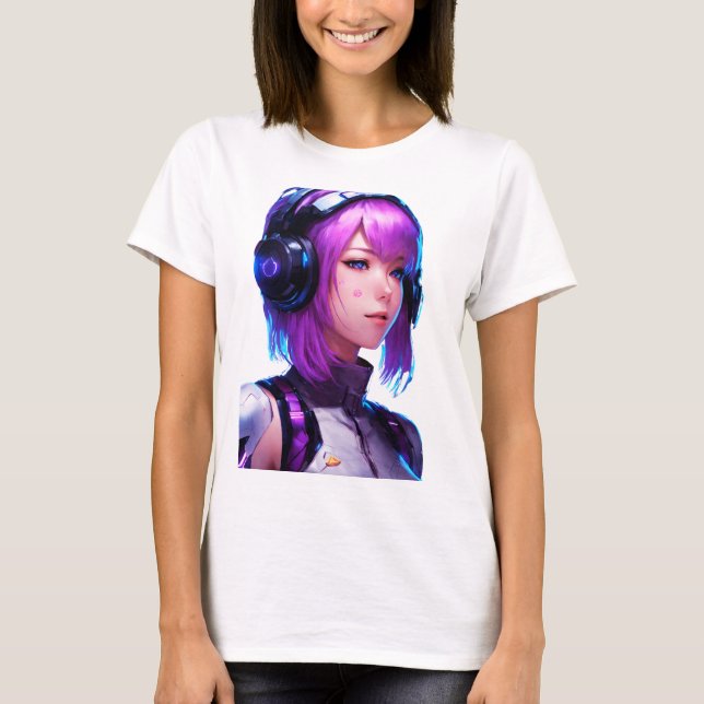 Female Cyborg anime stil T Shirt (Framsida)