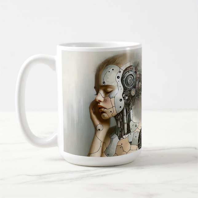 Female Cyborg Woman Ai Art Kaffemugg (Vänster)