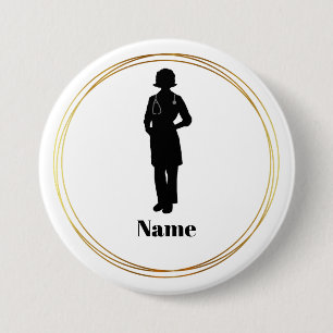 Female Doktor Silhouette Namn Button #2 Knapp