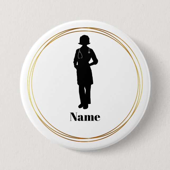 Female Doktor Silhouette Namn Button #2 Knapp (Framsida)