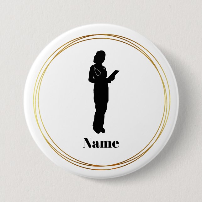 Female Doktor Silhouette Namn Button Knapp (Framsida)