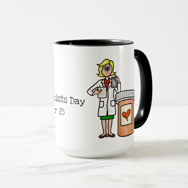 Female farmaceut med Pill Flaska Mugg (Framsida höger)