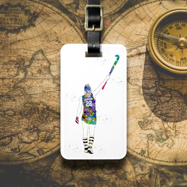 Female Field Hockey Player Bagagebricka (Skapare uppladdad)