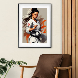 Female Fighter, Karate, Martial Art, Minimalism, Poster