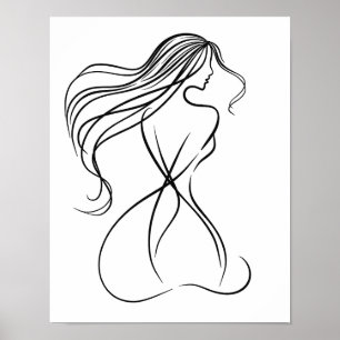 "Female Figur Black and White Line Art Poster
