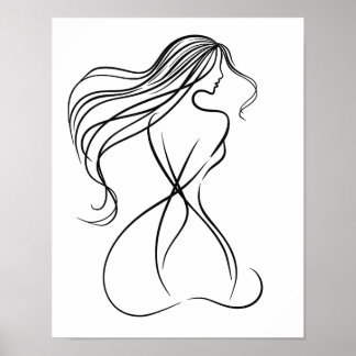 "Female Figur Black and White Line Art Poster