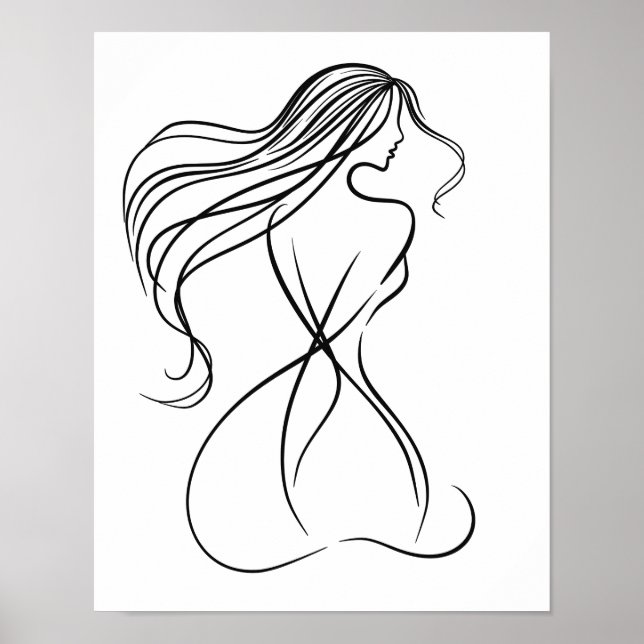 "Female Figur Black and White Line Art Poster (Framsidan)