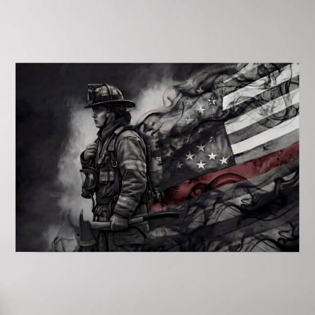 Female Firefighter Red Line American Flag Tribute Poster (Framsidan)