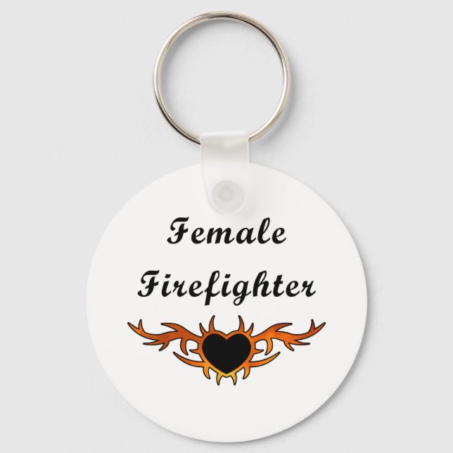 Female Firefighter Tattoo Nyckelring (Framsida)