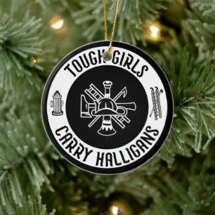 Female Firefighter Tuff Girls Carry Halligans Julgransprydnad Keramik