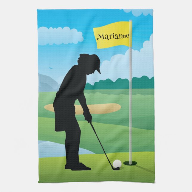 Female Golfer Design Golf Towel Kökshandduk (Vertikal)